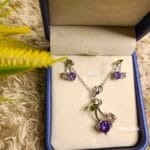 Purple & Green Stone Necklace and Earrings Set