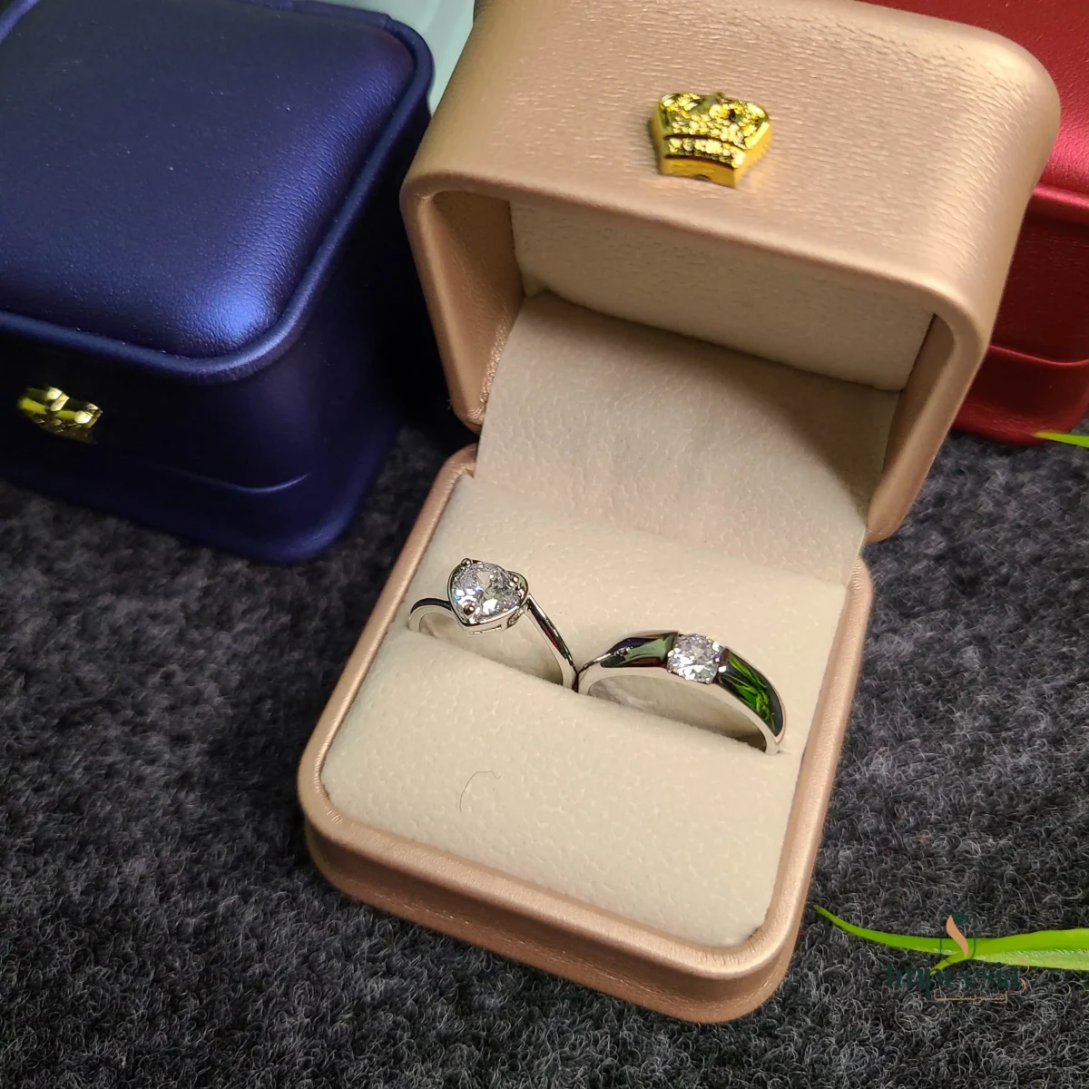 Premium Stone Silver Couple Ring