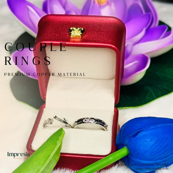 Square Stone Silver Couple Rings
