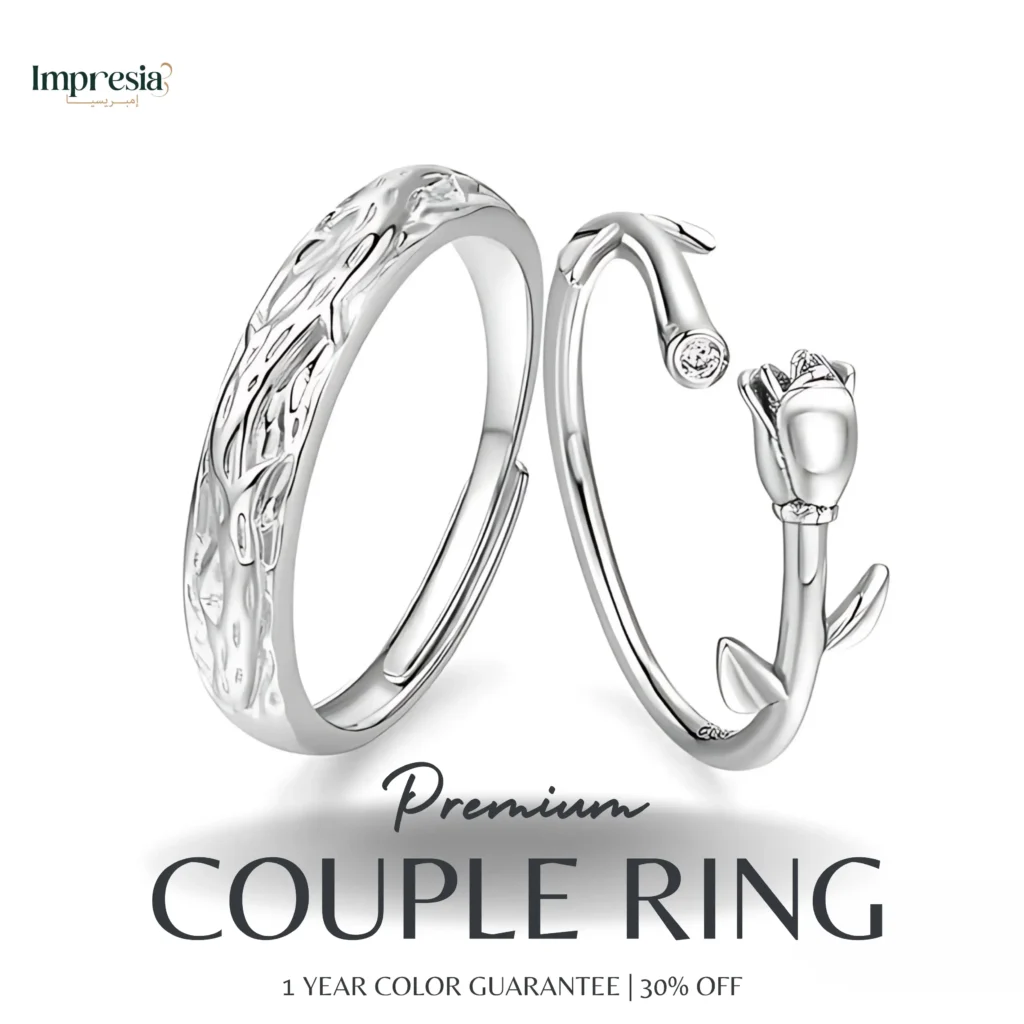 Square Stone Silver Couple Rings