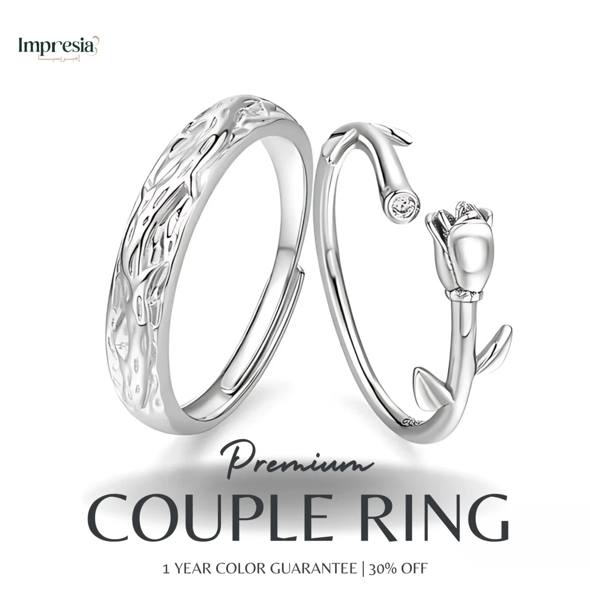 Square Stone Silver Couple Rings