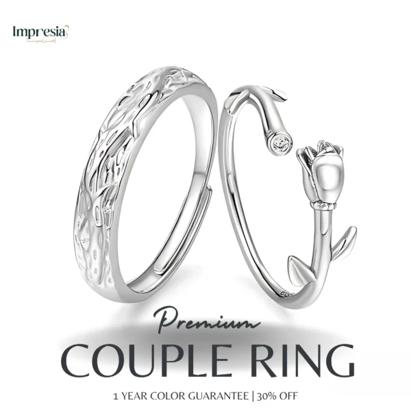 Square Stone Silver Couple Rings