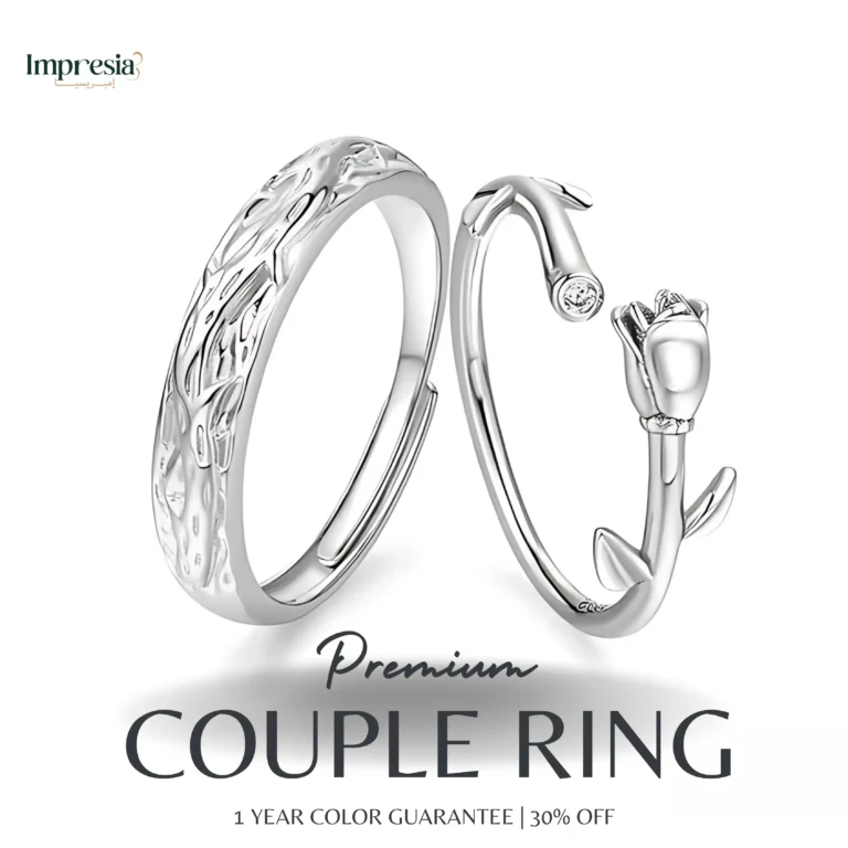 Square Stone Silver Couple Rings